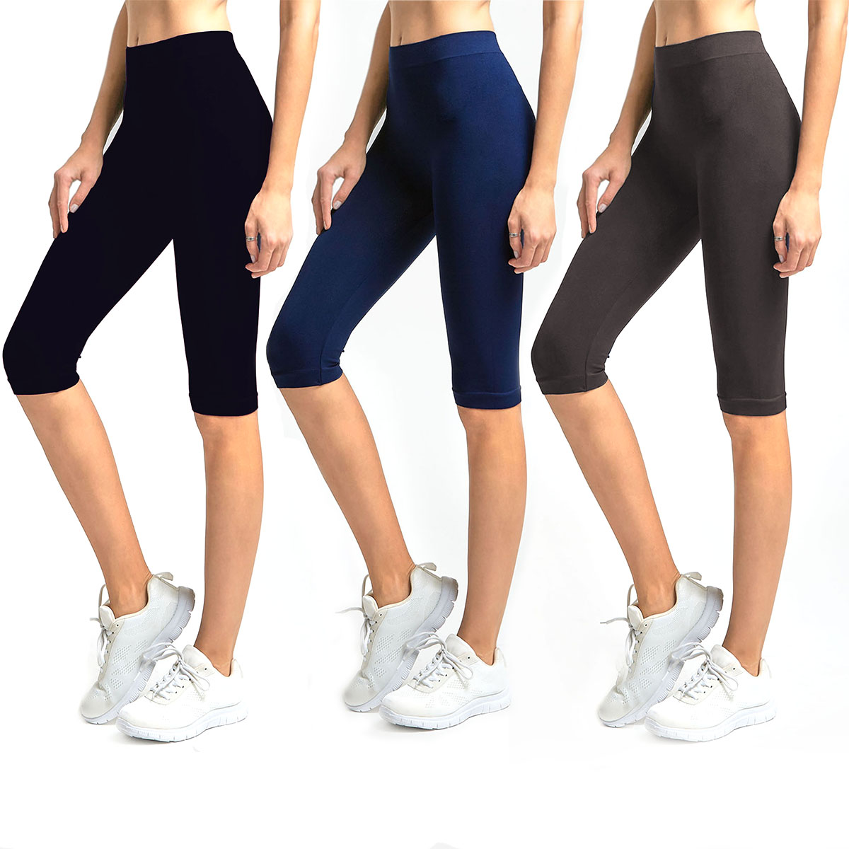 Solid Knee Length Short Spandex Yoga Leggings 3 Pack – Glass House