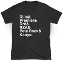 J Dilla, Premier, The RZA, Kanye, Best Hip Hop Producer Names T-shirt